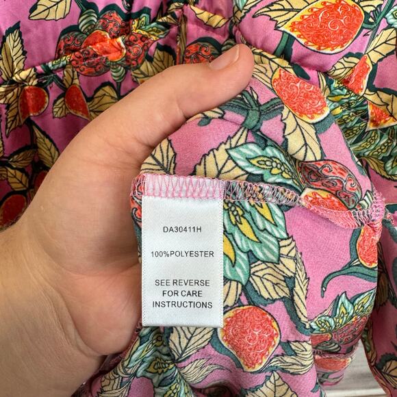 Aakaa Women's Pink Leaf Satin Dramatic Hem Long Sleeve Dress Size Medium - Picture 8 of 9